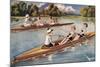 Kids Rowing-null-Mounted Art Print