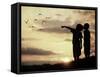 Kids Silhouette Looking at Birds on the Sky in Air-zurijeta-Framed Stretched Canvas