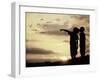 Kids Silhouette Looking at Birds on the Sky in Air-zurijeta-Framed Photographic Print