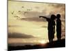 Kids Silhouette Looking at Birds on the Sky in Air-zurijeta-Mounted Photographic Print