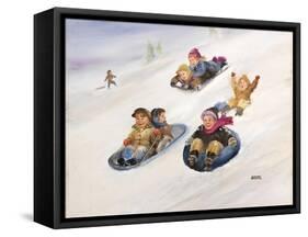 Kids Sledding-Dianne Dengel-Framed Stretched Canvas