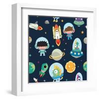 Kids Space Seamless Pattern.-moobeer-Framed Art Print