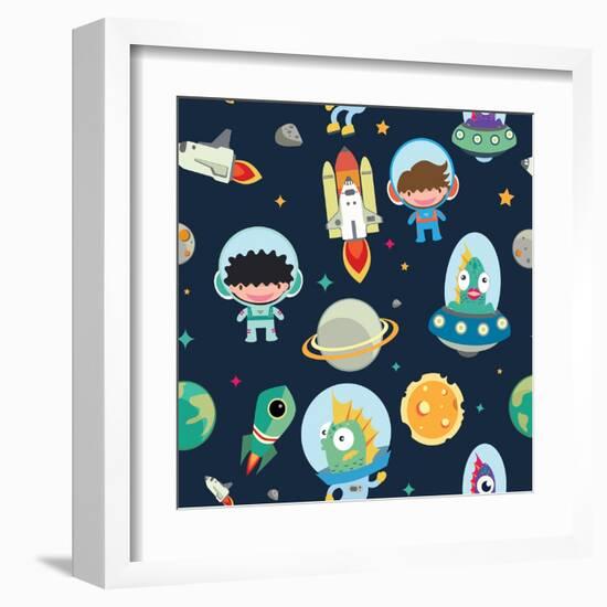 Kids Space Seamless Pattern.-moobeer-Framed Art Print