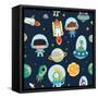 Kids Space Seamless Pattern.-moobeer-Framed Stretched Canvas