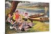 Kids with Rowboats Toasting-null-Stretched Canvas