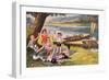 Kids with Rowboats Toasting-null-Framed Art Print