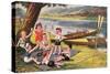 Kids with Rowboats Toasting-null-Stretched Canvas