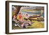 Kids with Rowboats Toasting-null-Framed Premium Giclee Print