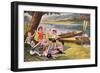 Kids with Rowboats Toasting-null-Framed Premium Giclee Print