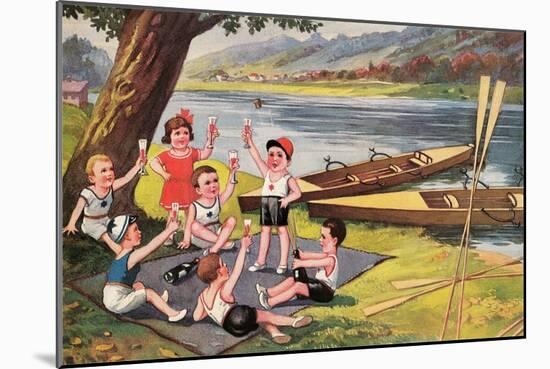 Kids with Rowboats Toasting-null-Mounted Premium Giclee Print