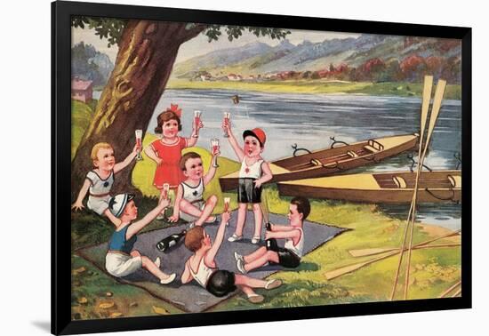 Kids with Rowboats Toasting-null-Framed Art Print