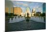 Kiener Plaza - "The Runner" in water fountain in front of historic Old Court House and Gateway A...-null-Mounted Photographic Print
