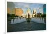 Kiener Plaza - "The Runner" in water fountain in front of historic Old Court House and Gateway A...-null-Framed Photographic Print