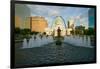 Kiener Plaza - "The Runner" in water fountain in front of historic Old Court House and Gateway A...-null-Framed Photographic Print