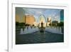 Kiener Plaza - "The Runner" in water fountain in front of historic Old Court House and Gateway A...-null-Framed Photographic Print