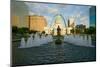 Kiener Plaza - "The Runner" in water fountain in front of historic Old Court House and Gateway A...-null-Mounted Photographic Print
