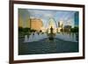 Kiener Plaza - "The Runner" in water fountain in front of historic Old Court House and Gateway A...-null-Framed Photographic Print