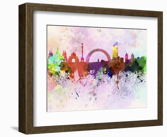 Kiev Skyline in Watercolor Background-paulrommer-Framed Art Print