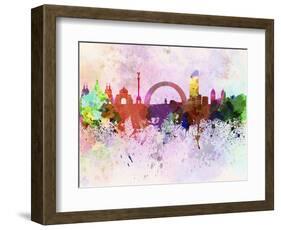 Kiev Skyline in Watercolor Background-paulrommer-Framed Art Print