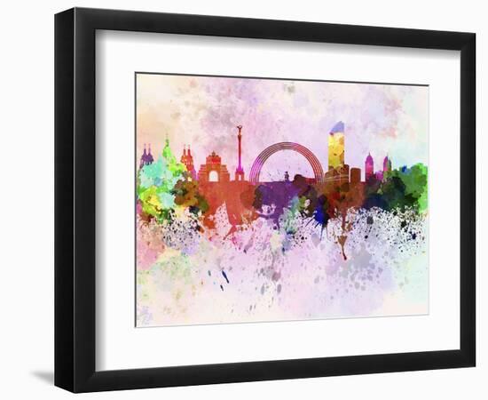 Kiev Skyline in Watercolor Background-paulrommer-Framed Art Print