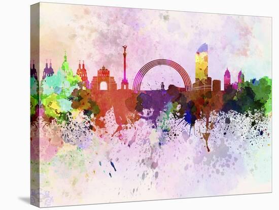 Kiev Skyline in Watercolor Background-paulrommer-Stretched Canvas