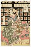 A Courtesan Looking Down at a Man Holding a Pipe in His Hands-Kikukawa Eizan-Framed Premium Giclee Print