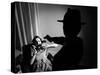 Killer Pointing the Gun at a Terrified Woman-stokkete-Stretched Canvas
