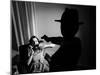 Killer Pointing the Gun at a Terrified Woman-stokkete-Mounted Photographic Print