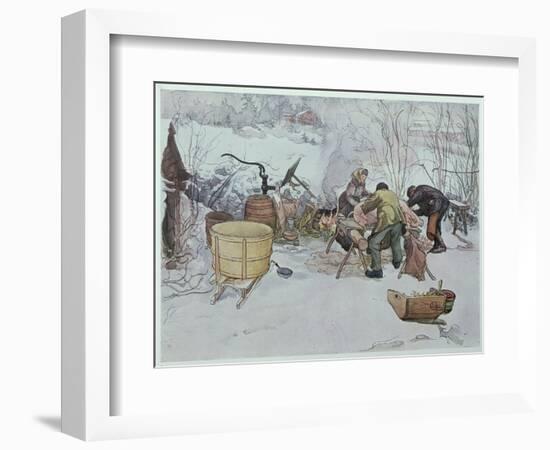 Killing the Pig," Illustration for "My Little Farm," Published in Sweden, 1904-Carl Larsson-Framed Giclee Print