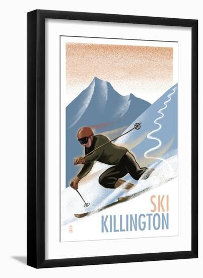 Killington, Vermont - Downhill Skier - Lithography Style-Lantern Press-Framed Art Print