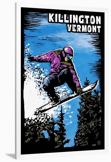 Killington, Vermont - Snowboarder - Scratchboard-Lantern Press-Framed Art Print