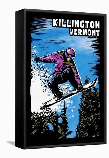 Killington, Vermont - Snowboarder - Scratchboard-Lantern Press-Framed Stretched Canvas