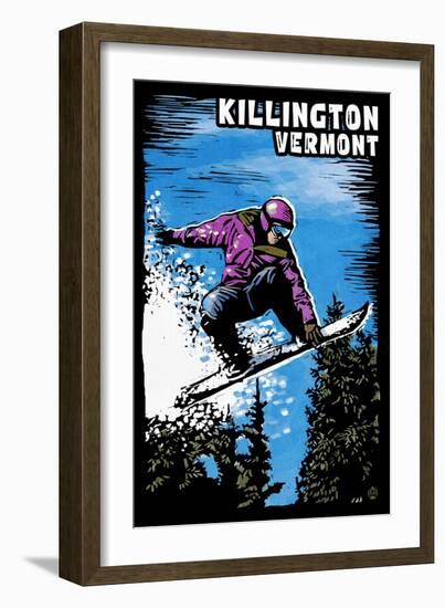 Killington, Vermont - Snowboarder - Scratchboard-Lantern Press-Framed Art Print