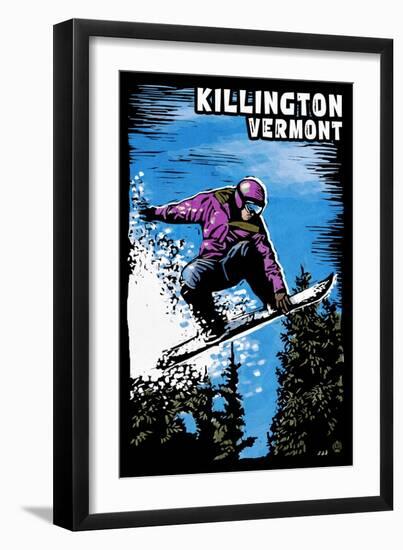 Killington, Vermont - Snowboarder - Scratchboard-Lantern Press-Framed Art Print