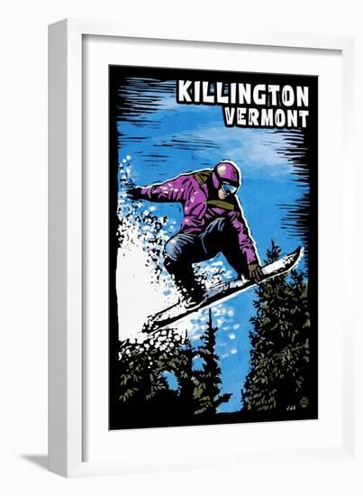 Killington, Vermont - Snowboarder - Scratchboard-Lantern Press-Framed Art Print