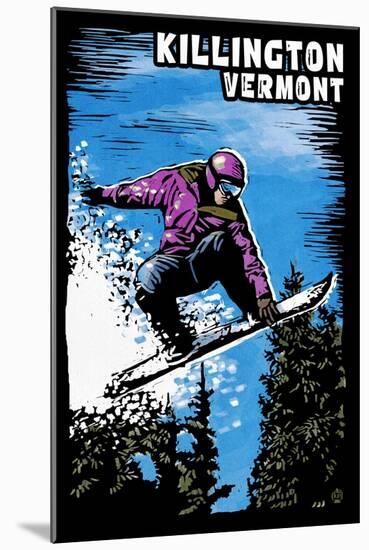 Killington, Vermont - Snowboarder - Scratchboard-Lantern Press-Mounted Art Print