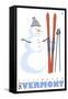 Killington, Vermont, Snowman with Skis-Lantern Press-Framed Stretched Canvas