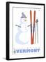 Killington, Vermont, Snowman with Skis-Lantern Press-Framed Art Print