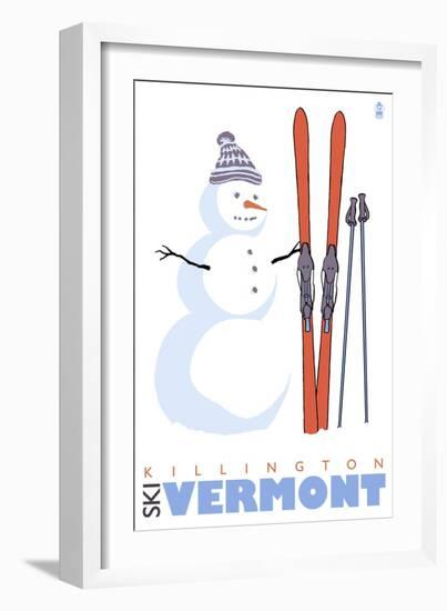 Killington, Vermont, Snowman with Skis-Lantern Press-Framed Art Print