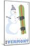 Killington, Vermont, Snowman with Snowboard-Lantern Press-Mounted Art Print