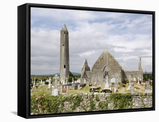 Kilmacdaugh Churches and Round Tower, Near Gort, County Galway, Connacht, Republic of Ireland-Gary Cook-Framed Stretched Canvas
