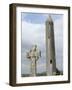 Kilmacdaugh Round Tower and Celtic Style Cross, Near Gort, County Galway, Connacht, Ireland-Gary Cook-Framed Photographic Print