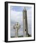 Kilmacdaugh Round Tower and Celtic Style Cross, Near Gort, County Galway, Connacht, Ireland-Gary Cook-Framed Photographic Print