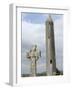 Kilmacdaugh Round Tower and Celtic Style Cross, Near Gort, County Galway, Connacht, Ireland-Gary Cook-Framed Photographic Print