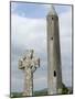Kilmacdaugh Round Tower and Celtic Style Cross, Near Gort, County Galway, Connacht, Ireland-Gary Cook-Mounted Photographic Print
