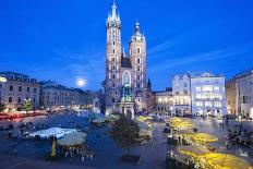 St. Mary's Basilica Illuminated at Twilight, Rynek Glowny (Old Town Square), Krakow, Poland, Europe-Kim Walker-Photographic Print