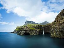 Coastal Scenery and Mykinesholmur Lighthouse, Footbridge Connects This Islet with the Island of Myk-Kimberley Coole-Photographic Print