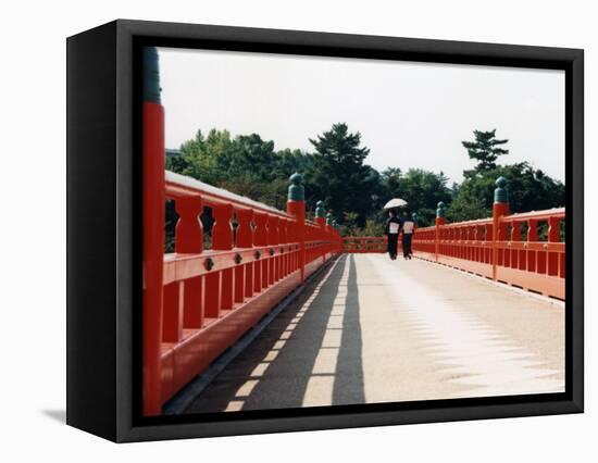 Kimono on the Bridge, Kyoto, Japan-Shin Terada-Framed Stretched Canvas