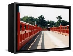 Kimono on the Bridge, Kyoto, Japan-Shin Terada-Framed Stretched Canvas