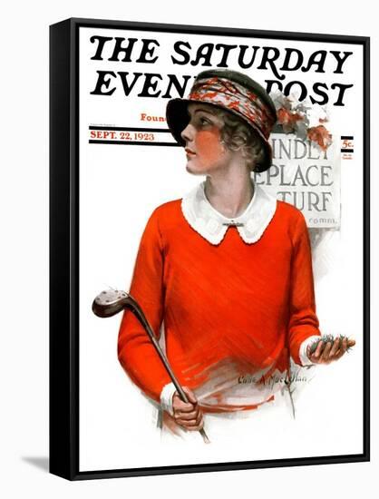 "Kindly Replace Turf," Saturday Evening Post Cover, September 22, 1923-Charles A. MacLellan-Framed Stretched Canvas